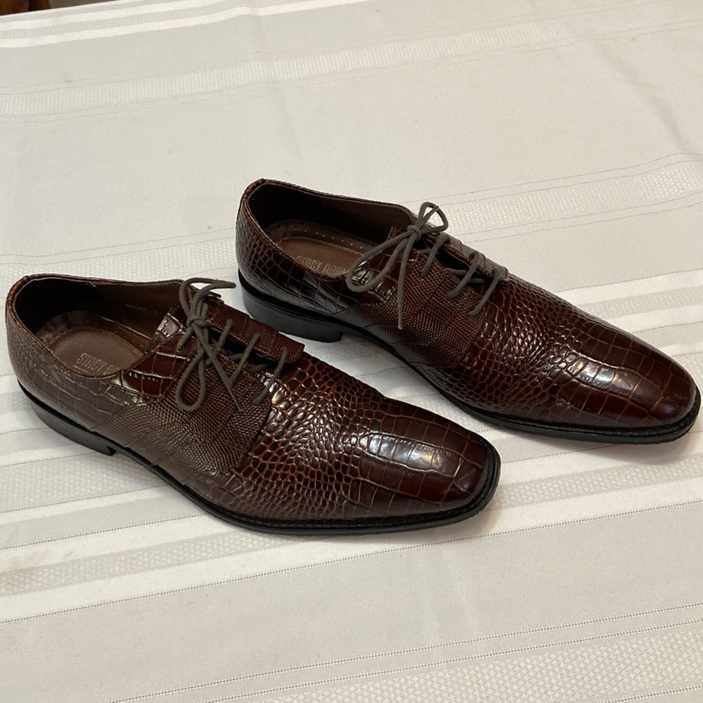 Stacy Adams Mens Brown Croc Print All Leather Oxford Dress Shoe - Nice! size 10